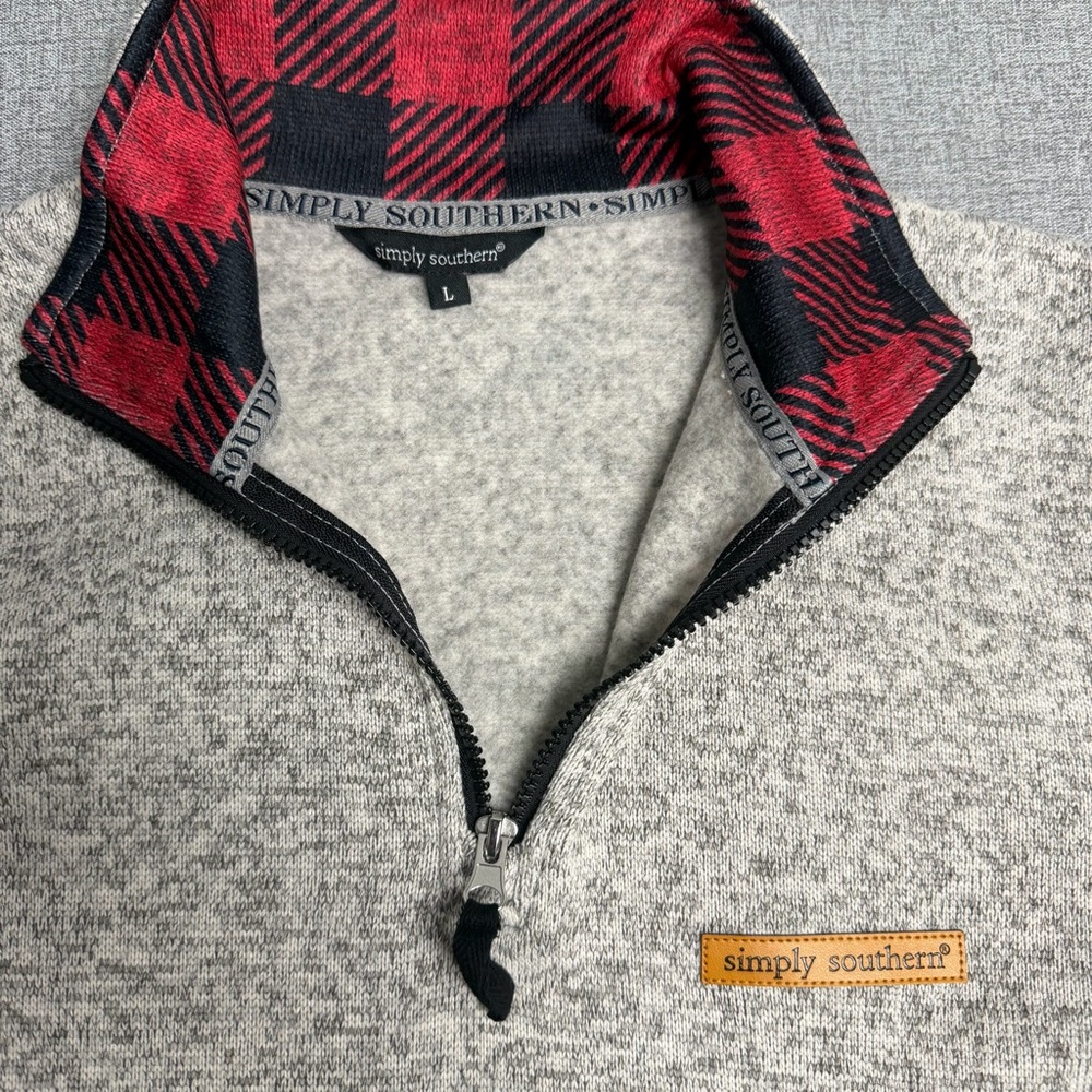 Simply Southern Red Buffalo Plaid Quarter Zip Pullover - Picture 4 of 8